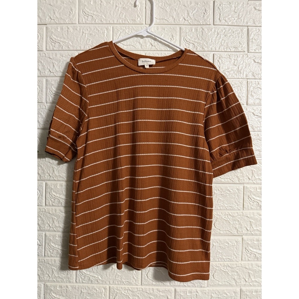 Bohme Striped Short Puff Sleeve Top Orange White Size M